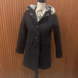 Cat & Jack Black Pea Coat with Faux Fur Hood